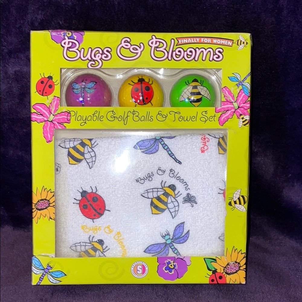 NIB Bugs & Blooms Playable Golf Balls & Towel Set